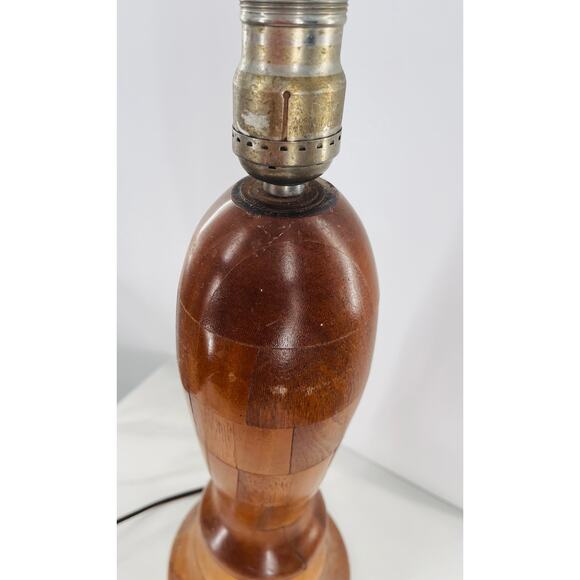 Mid-Century Wooden Patchwork Lamp with Red Switch Button - Picture 8 of 9
